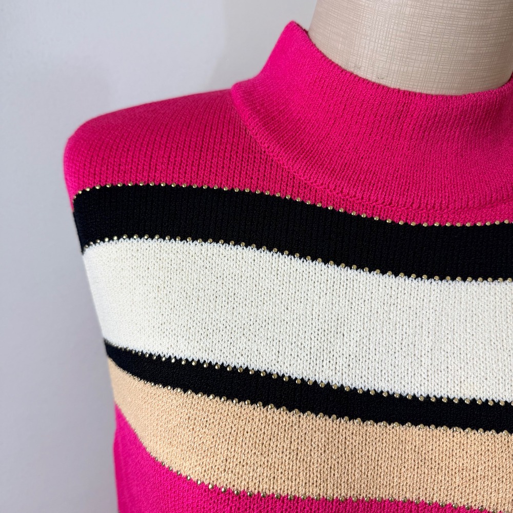 Vintage St.John Collection Santana Knit Dress Jacket Pin Set Pink Cream 10 USA - Picture 12 of 16
